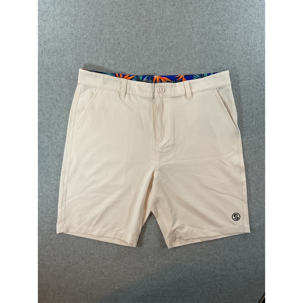 Scales Performance Fishing Shorts Mens 33 Tan Cream Tropical Waistband #833
